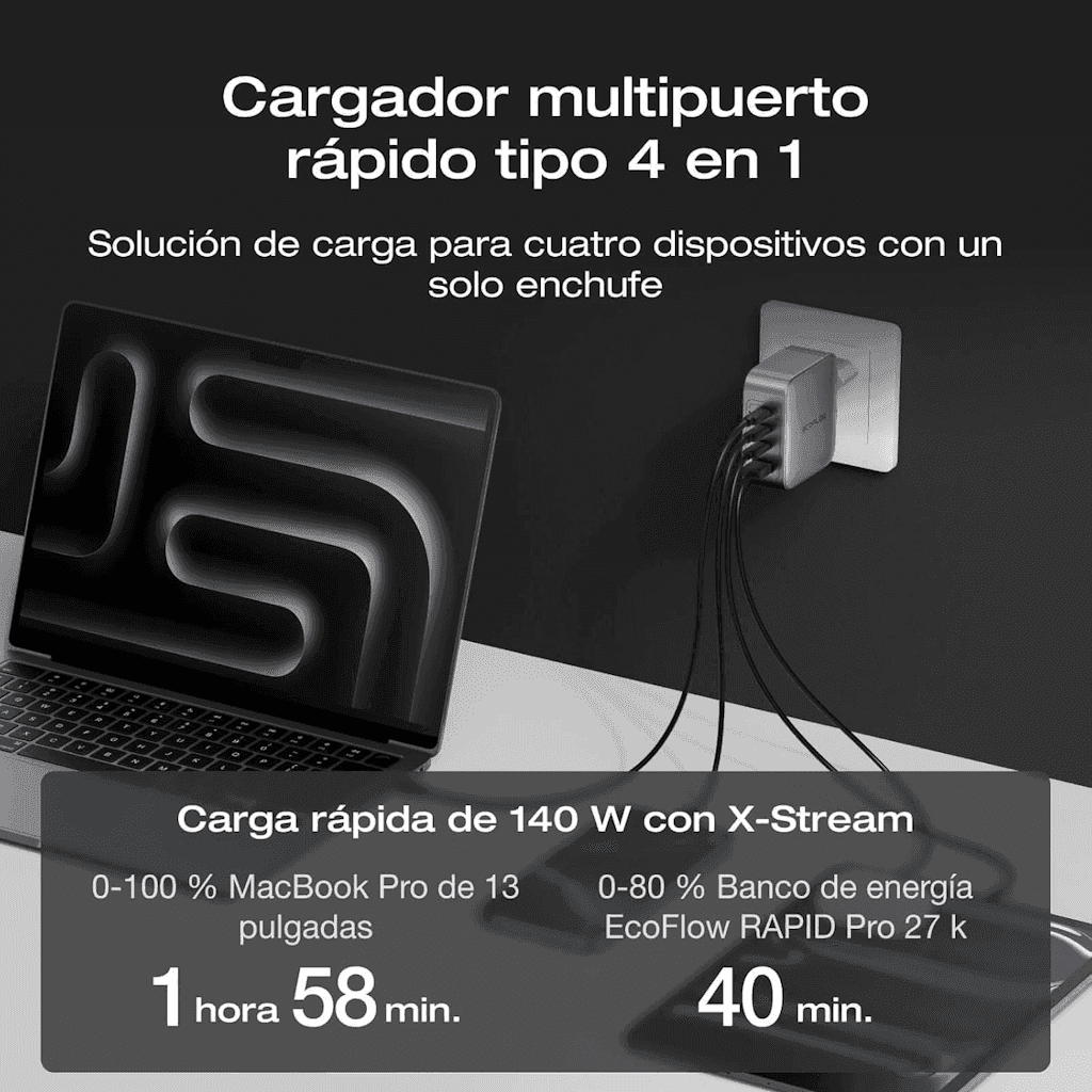 Cargador 65W EcoFlow GaN RAPID con Cable — vista 4
