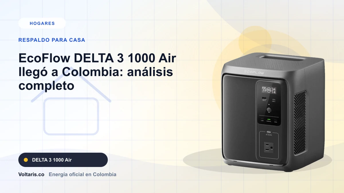 Portada editorial Voltaris para "EcoFlow DELTA 3 1000 Air llegó a Colombia: análisis completo" con EcoFlow DELTA 3 1000 Air.