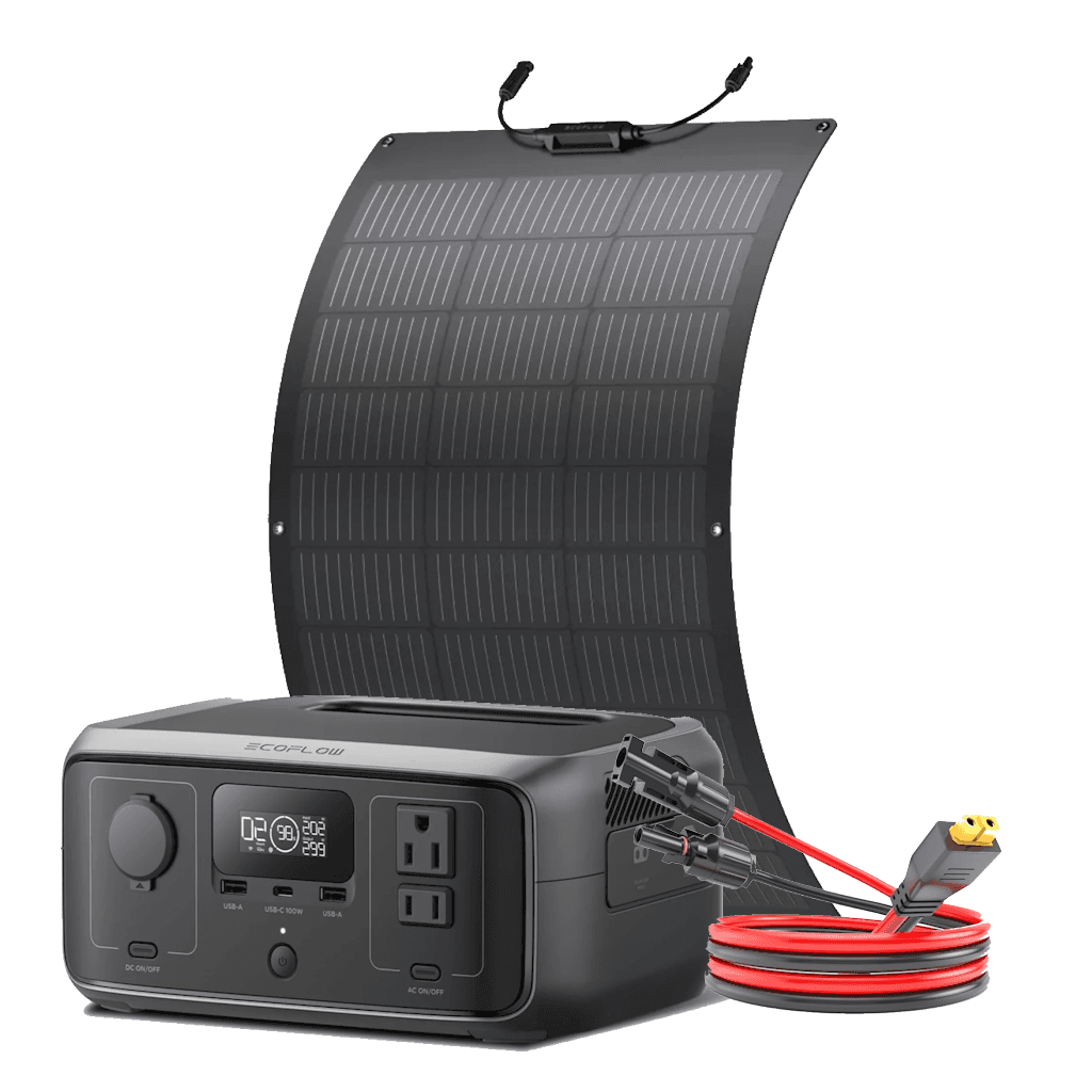 Kit Solar Portátil EcoFlow RIVER 3 300 W + Panel Flexible 100 W
