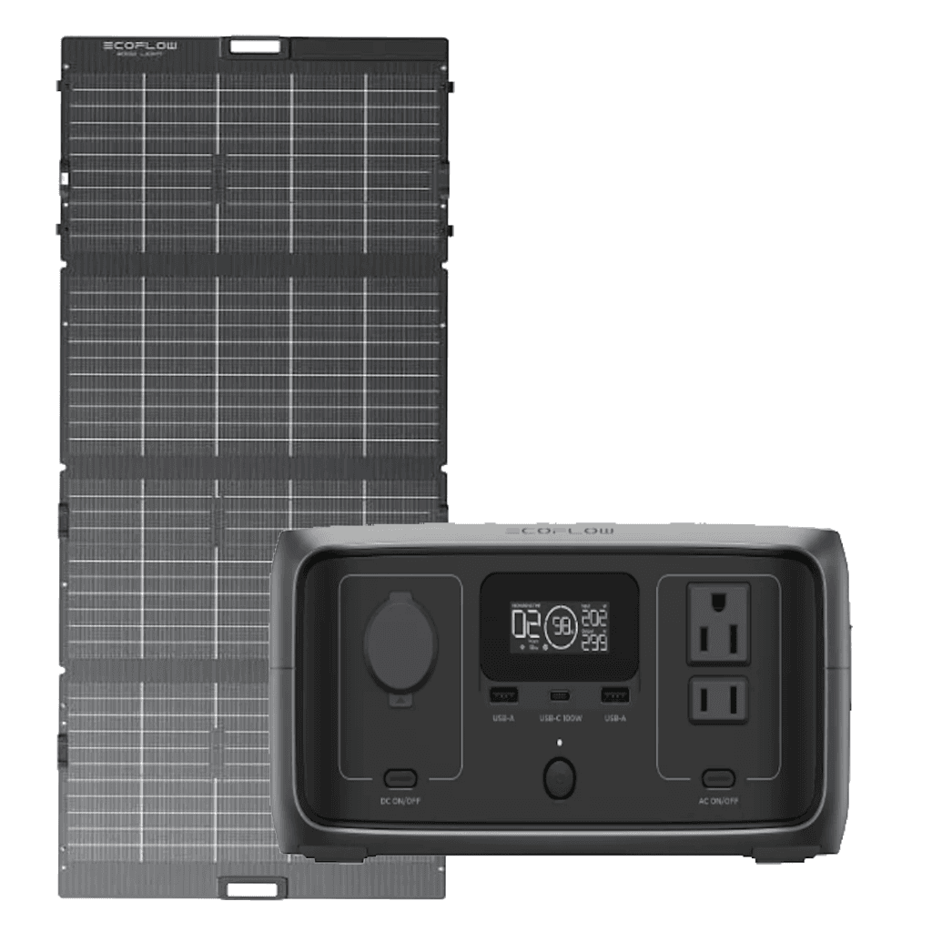 Kit Solar Portátil EcoFlow RIVER 3 300 W + Panel Solar Bifacial 110 W