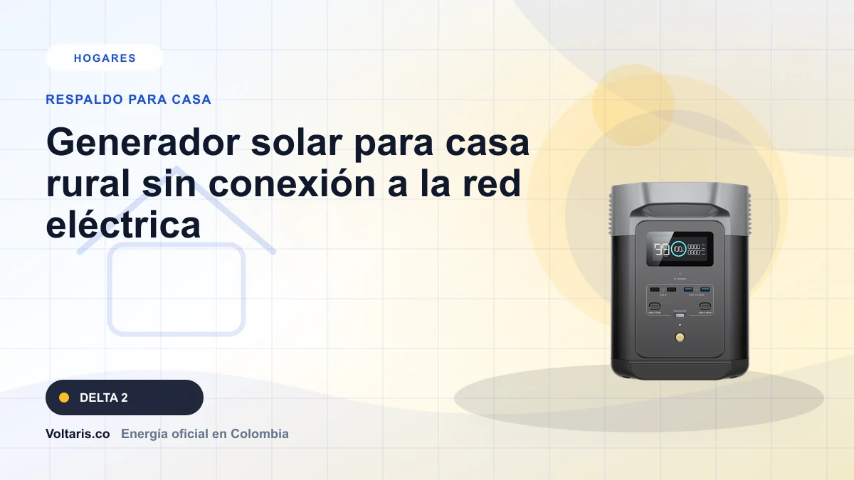 Portada editorial Voltaris para "Generador solar para casa rural sin conexión a la red eléctrica" con EcoFlow DELTA 2.