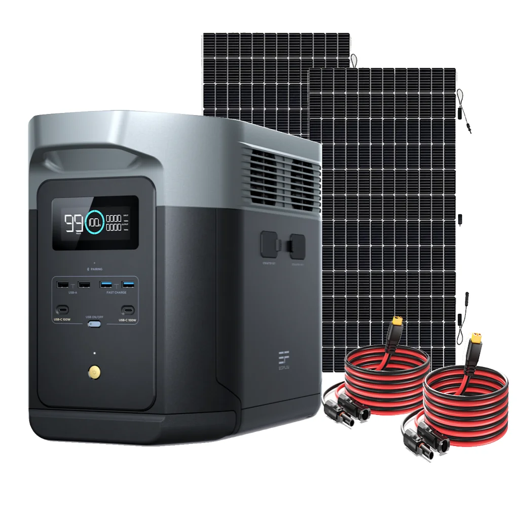 Kit Solar Portátil EcoFlow DELTA 2 MAX 2400 W + 2 Paneles Solares Flexibles de 560 W