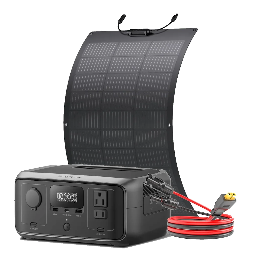 Kit Solar Portátil EcoFlow RIVER 3 300 W + Panel Flexible 100 W