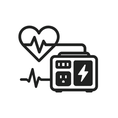 Batería portátil y símbolo de corazón con electrocardiograma, representación de energía y salud.