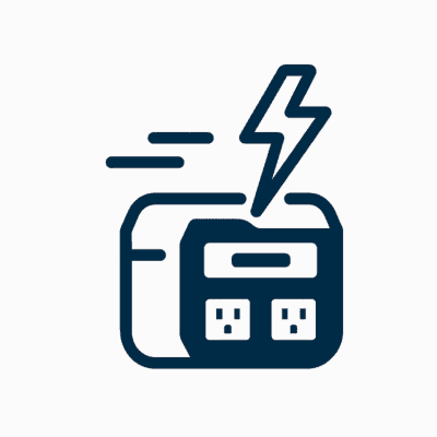 Interruptor de corriente eléctrica con rayo, icono en línea, símbolo de energía.