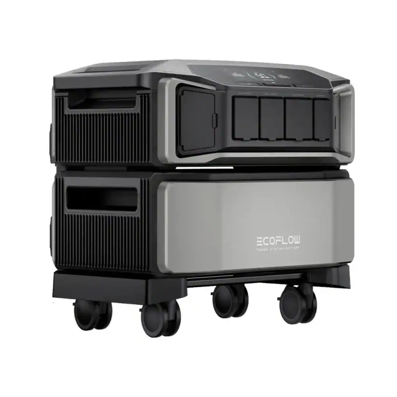 Alt: Sistema de baterías ecológicas y portátiles de EcoFlow en diseño compacto.