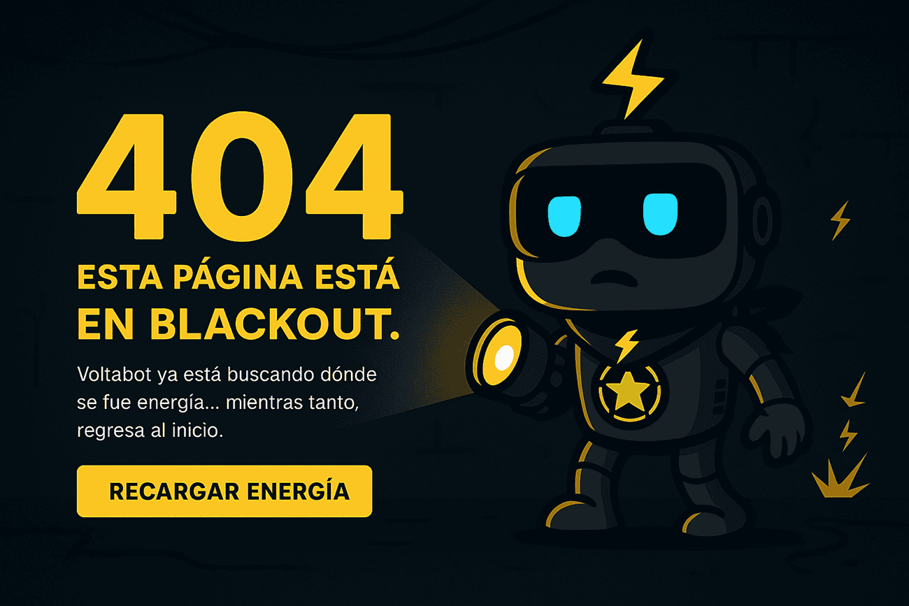 404 página no disponible en Voltaris.co, página en blackout. Recarga energía y regresa al inicio para encontrar soluciones energéticas.