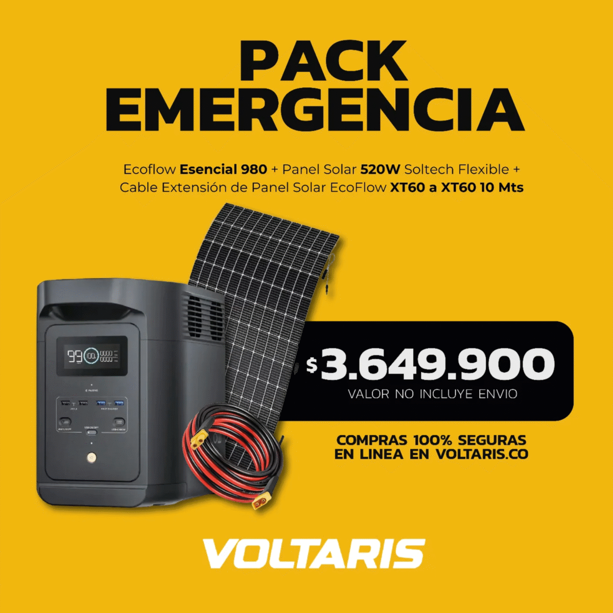 Pack Emergencia - EcoFlow E980 + Cable 10m + Panel Solar Flexible 560W Amerisolar